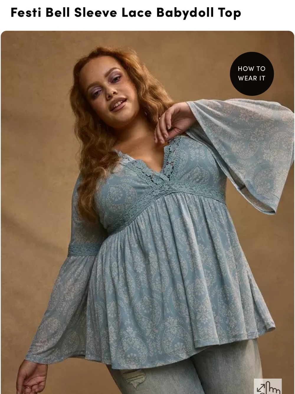 Torrid Festi Bell Sleeve Lace Babydoll Top - Light Blue Size 2